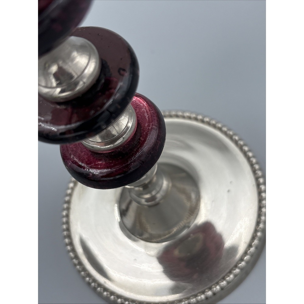 Pillar Candle Holder Set of 2 Made In India Metal Glass Beaded Design Vintage - Picture 14 of 16